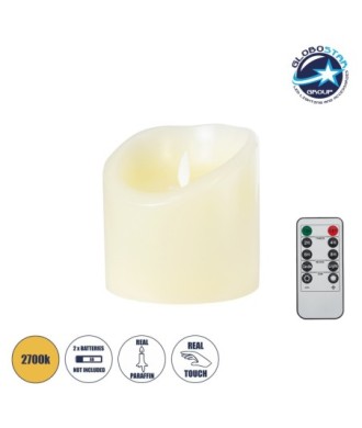 GloboStar® FIREFLAME 79541 Διακοσμητικό Realistic Κερί Παραφίνης με LED Εφέ Κινούμενης Φλόγας - Μπαταρίας & Ασύρματο Χειριστήριο IR Θερμό Λευκό 2700K Dimmable - Φ10 x Υ10cm